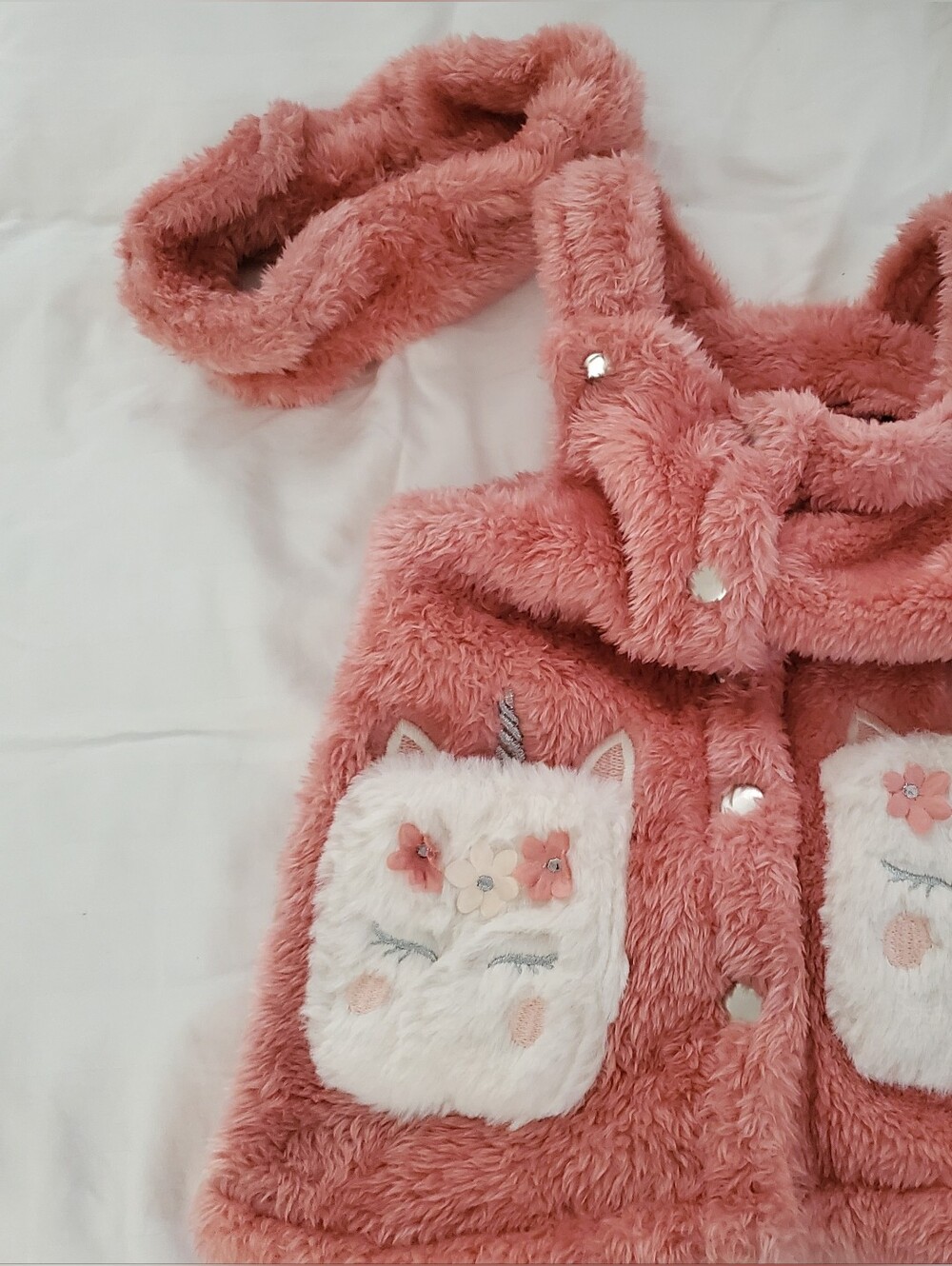 Little Lass Girls Plush Hooded Vest with Unicorn Pockets - Dusty Rose